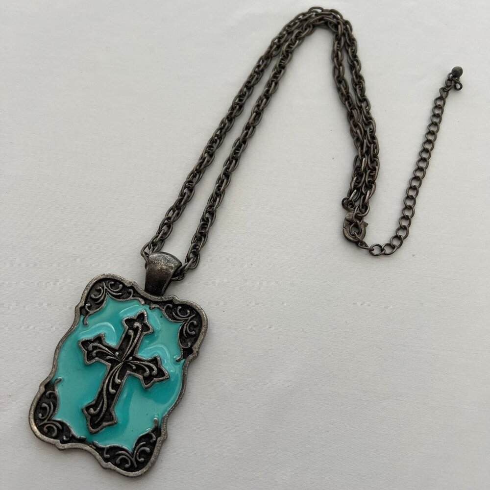 Large Statement Rectangle Cross Pendant Silver To… - image 5